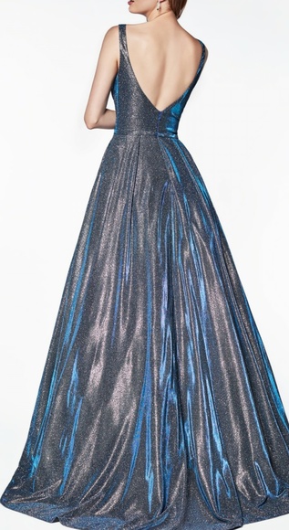 Glitter gray and royal blue prom dress - Picture 3 of 5